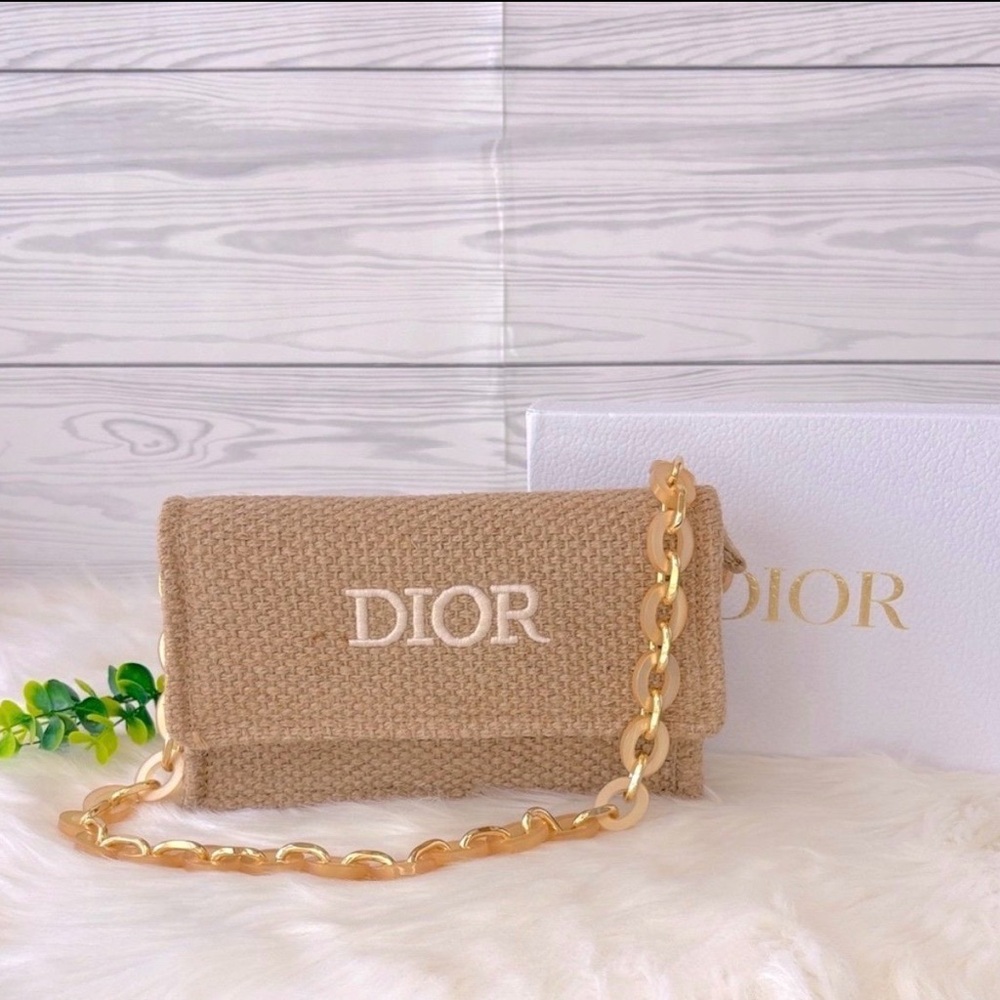Dior Beauty VIP Raffia Shoulder Bag with Gold/Acrylic Chain